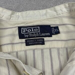 Polo Ralph Lauren Shirt Quincy Band Collar Mens XL Cream Gray Stripe Long Sleeve
